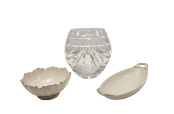 Lenox Porcelain Dishes And Waterford Crystal Vase MS