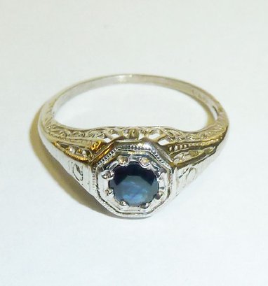 14K White Gold Ring, Blue Sapphire