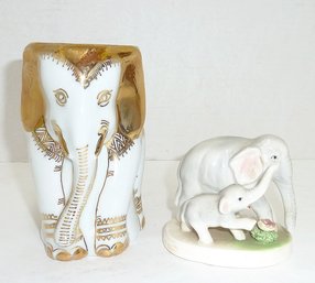 Elephant Vase And Figurine  2 Pc