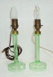 Vint. Green Uranium GLOW Glass Lamps