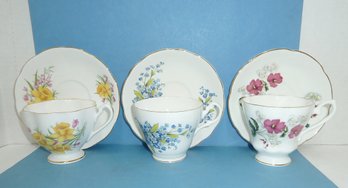 3 Vintage Bone China Cups Saucers