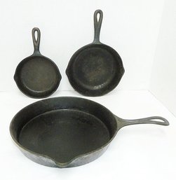3 Vintage Cast Iron Fry Pans