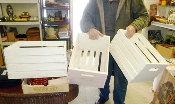 3 White Slat Wood Crates