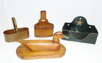 Vintage 4 Pc Wood, Metal LOT, Duck