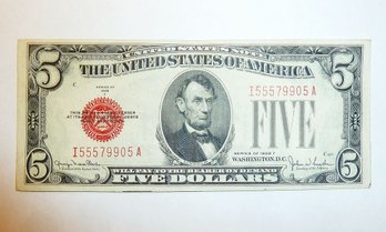 Five Dollar U S Currency, 1928 F Red Seal
