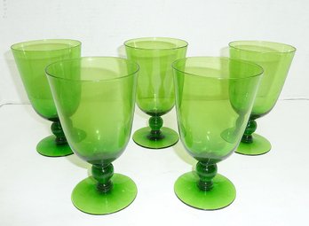 5 Vintage Green Glass Goblets