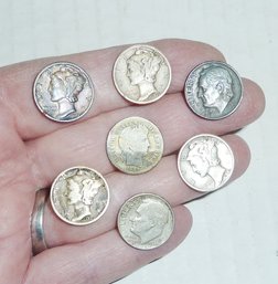 7 Vintage Silver U.S. Dimes, Mercury Etc