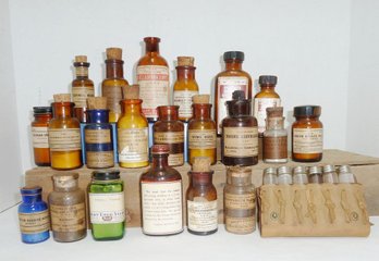 Vintage Druggist Bottles, Vial Case