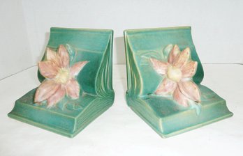 Roseville Pottery Bookends, Clematis