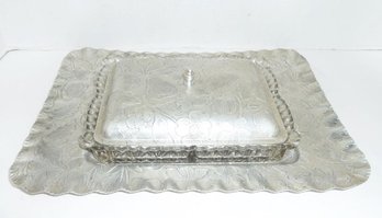 Vintage Aluminum Serving Pc, Glass Dish