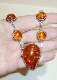 Silver Necklace Amber Stones
