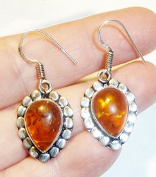 Amber Stone Earrings Marked 925