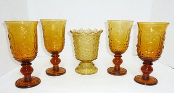 Vintage Amber Glass, Goblets, Spooner
