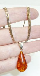 Sterling Chain, Amber Stone Pendant