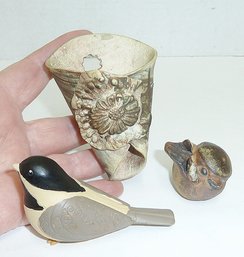Vintage Pottery 3pc LOT, Birds, Wall Pocket
