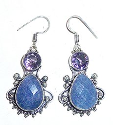 Blue Pierced Earrings Marked 925