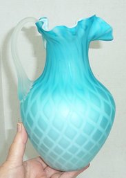 Antique Blue Quilted Satin Glass Pitcher