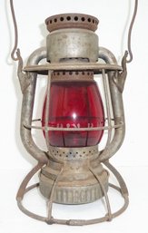 B&M Railroad Lantern Signed RED Globe