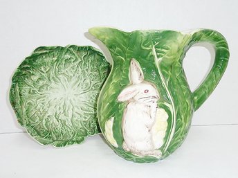 Cabbage Leaf Rabbit 2pc Pitcher, Plate
