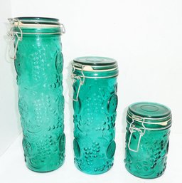 Teal Glass Colored Clip Top Canisters