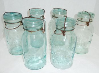 Vintage Lightning BLUE 6 Canning Jars