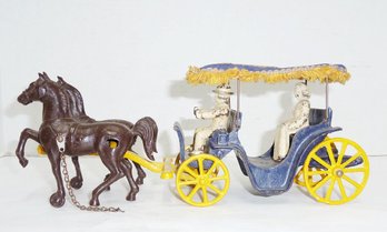 Vint. Iron Toy Carriage & Horses SIGNED