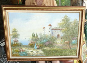 Large Framed Oil Painting CASTLE SCENE