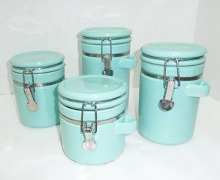 Set 4 Clip Top Counter Jars, Aqua