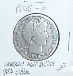 1908 D Barber Half Dollar Coin