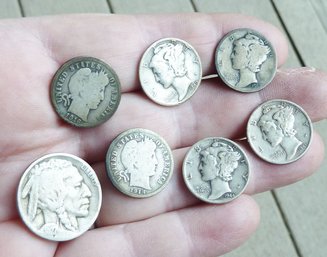 Vintage Coin LOT, Barber, Mercury Dimes, Buffalo Nickel