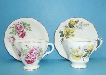 2 Bone China Cups Saucers, LOVELY