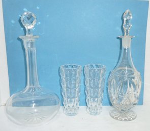 2 Vintage Decanters, 1 Early Wheel Etched