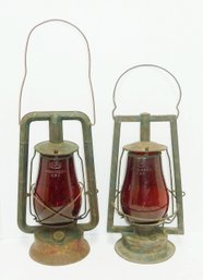 2 Vintage DIETZ Lanterns, Ruby Shades