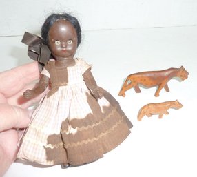 Vintage Doll, Carved Animals LOT