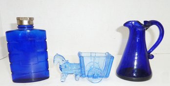 Vint Blue Glass, Cobalt LOT, Donkey Cart