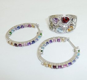 Multi Gemstone Ring, Earrings SET 925