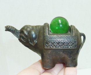 Bronze Elephant Green Glass Orb