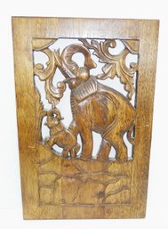Carved Wood Elephant Plaque