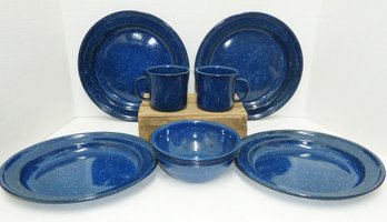 Blue Enamelware, Graniteware Dishes LOT