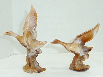 Imperial Glass, Slag Glass Geese PAIR