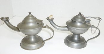 Vintage Pewter Oil Lamps PAIR