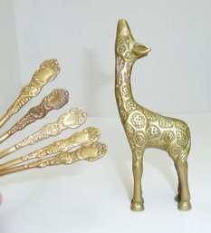 Vintage Brass Giraffe Spoon LOT
