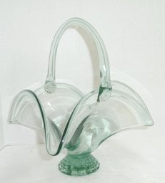 Large Art Glass, Green Glass Basket