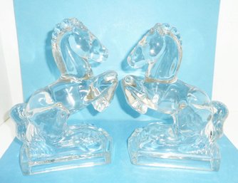 L E Smith Glass Rearing Stallion Bookends