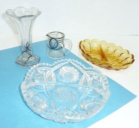 Vintage Glass  LOT, Cut Glass, Silver Overlay