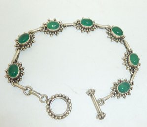 Green Stone Link Bracelet Mkd 925