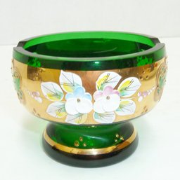 Green Bohemian Art Glass Ashtray, Bowl