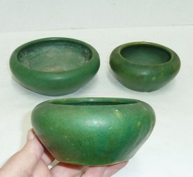 Vintage Green Art Pottery 3 Planters