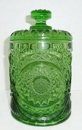 Vintage Pressed Green Glass Tobacco Jar