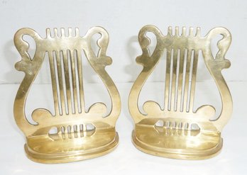 Vintage Brass Harp Bookends
